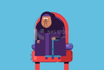 Old woman holding a medical crutch, Vector Illustrator