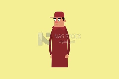 Vector man with red dress standing on yellow background