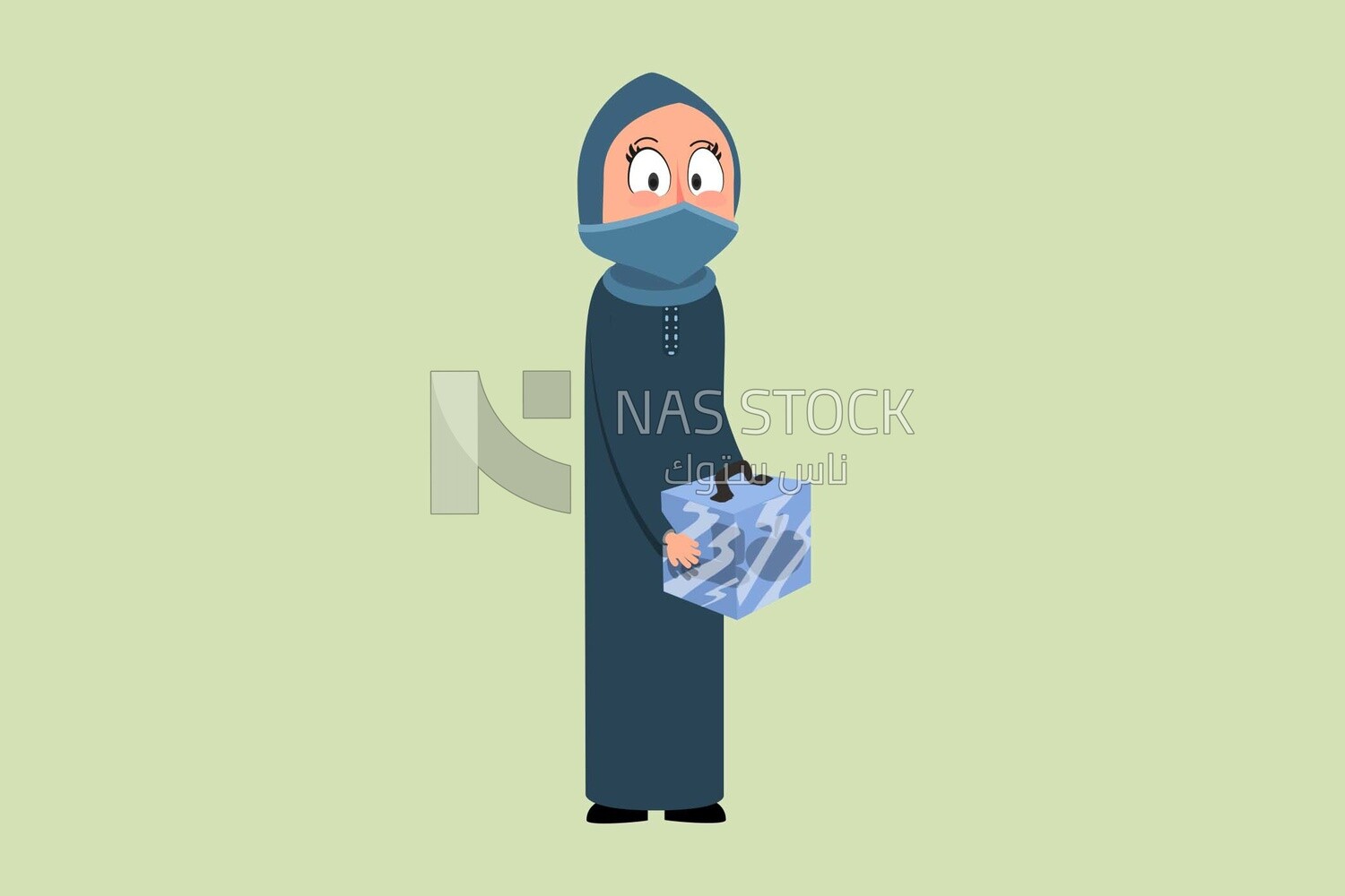 Saudi woman carrying a glass box