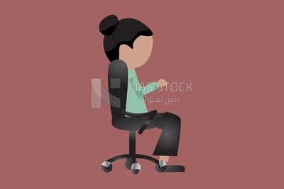 Cartoon characters, Saudi woman sitting on the chair