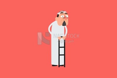 Old man with pain-proof face gestures