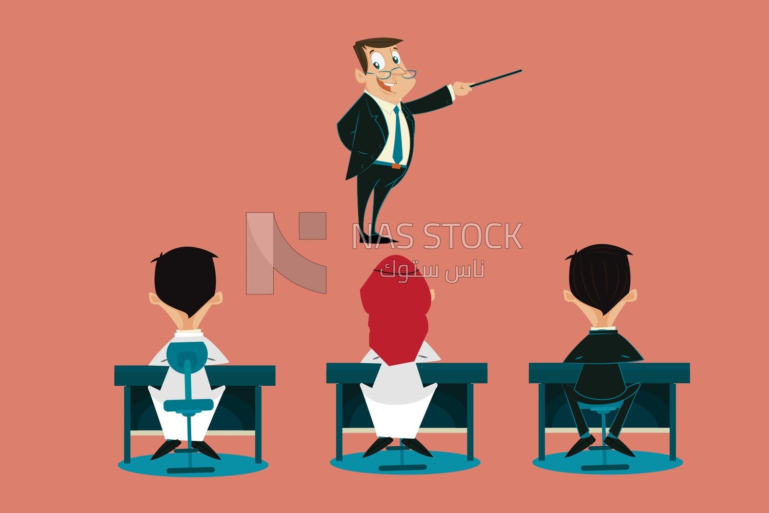 Teacher and students, the teacher explains the lesson