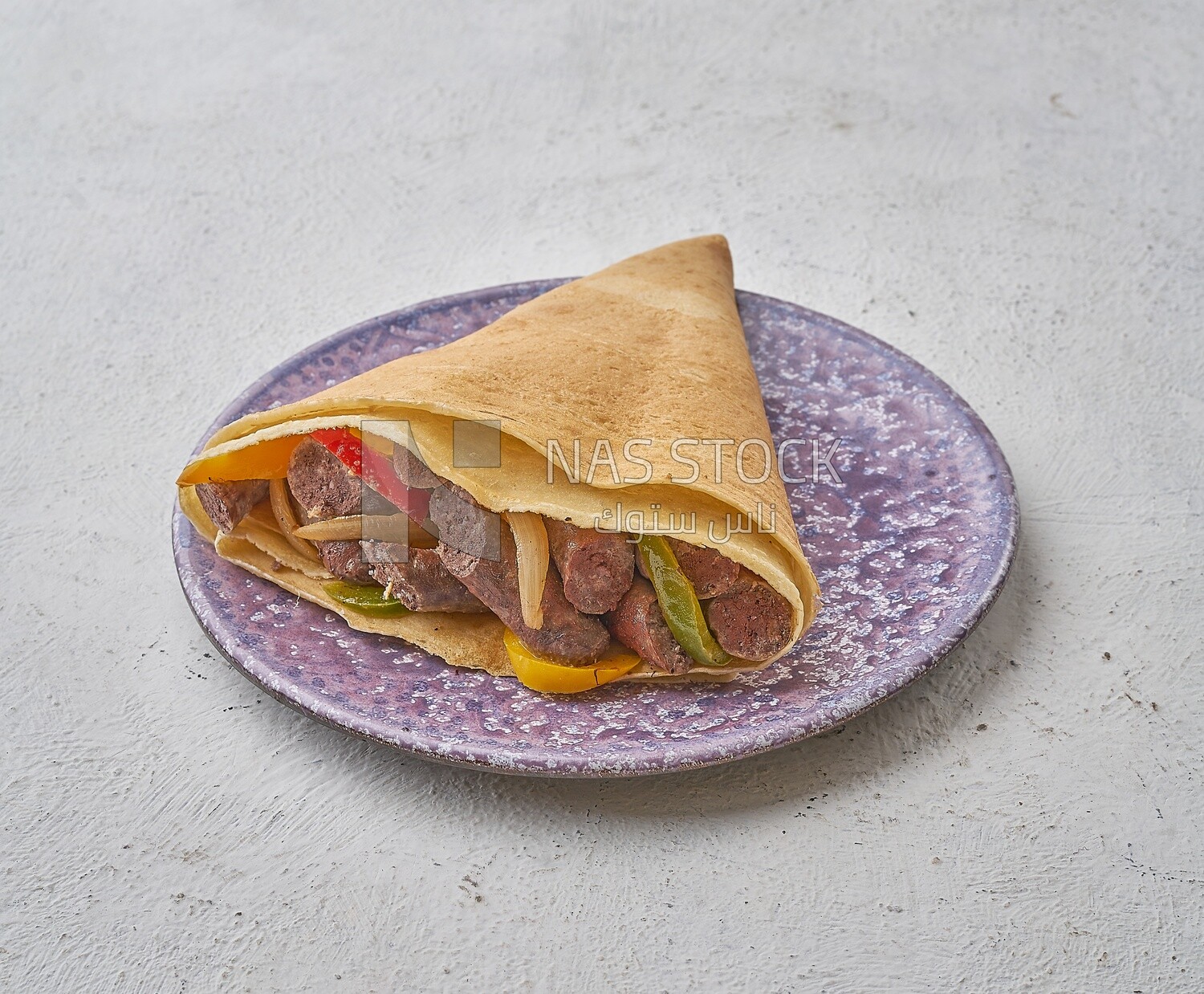 Sausage crepe on a solid background