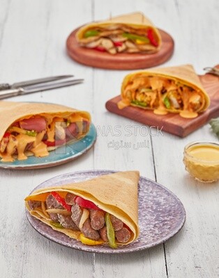 Dining table with many types of crepes