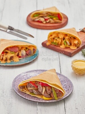 Many types of crepes on the dining table