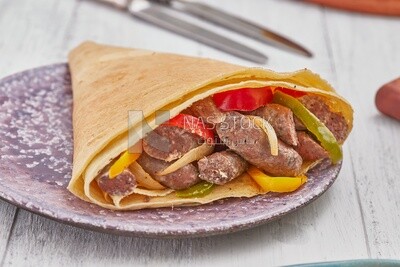 Sausage crepe with peppers and vegetables