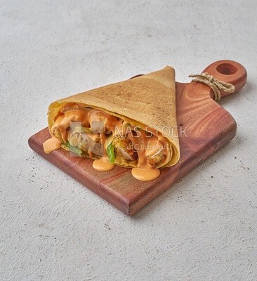 crispy chicken crepe with melted cheese