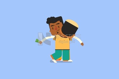 Two kids hugging each other, Vector Illustrator