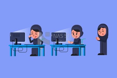 Women sitting on the desk working on the computer