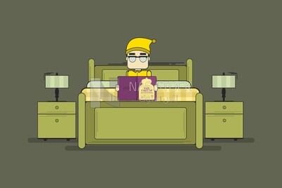 Character sleep on a bed reading a book