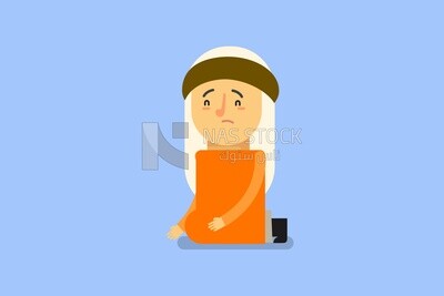 Character of a woman sitting on the floor looks sad on a baby blue background