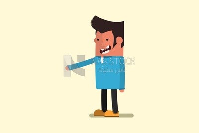 Character of a boy standing and extending his hand