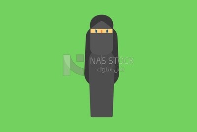 شخصية امراة سعودية على خلفية خضراء