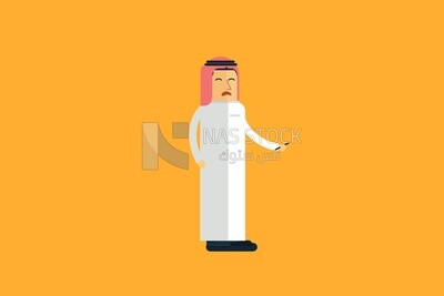 Character of a Gulf man standing and holding a pen