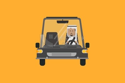 Character of a man driving a car