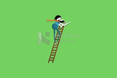 شخصية رجل على السلم على خلفية خضراء