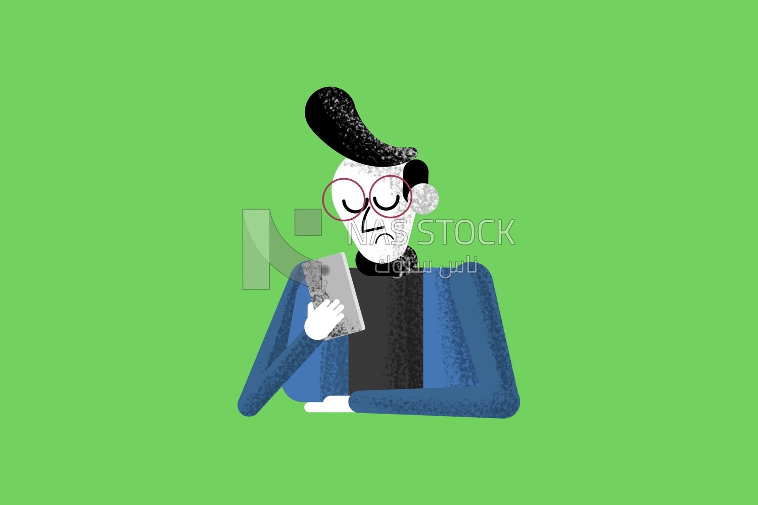 Boy with glasses holding a mobile