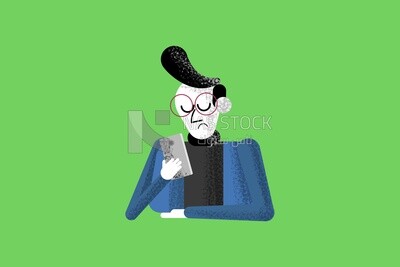 شخصية ولد يرتدى نظارة يحمل هاتف