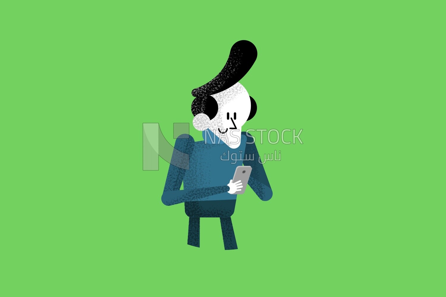 Character of a man with glasses holding a mobile