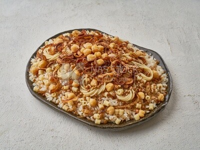 Egyptian Koshary dish on a solid  background