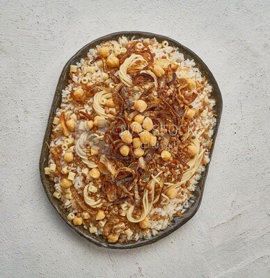 Egyptian Koshary dish on a solid  background