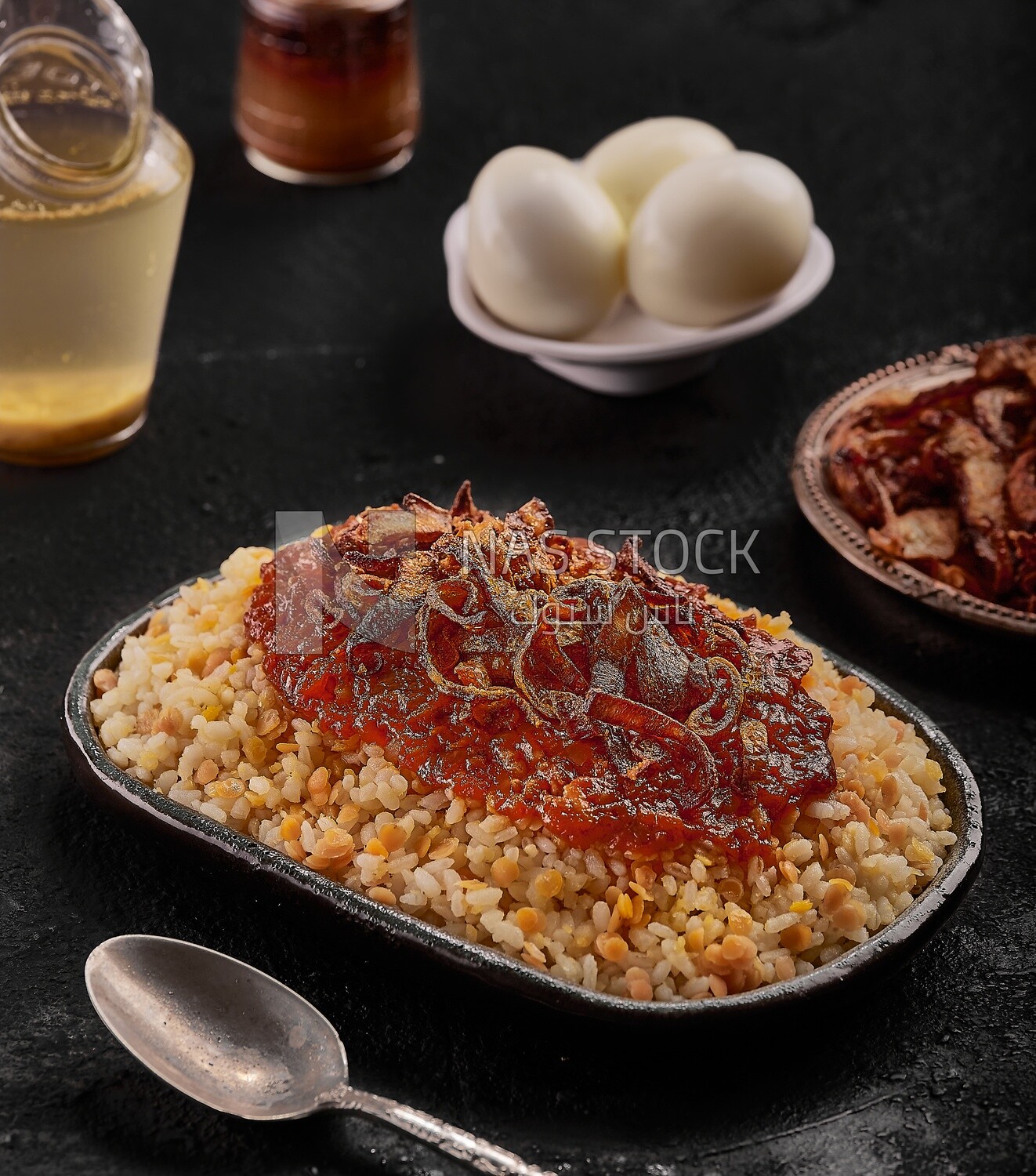 Alexandrian Koshari dish and eggs