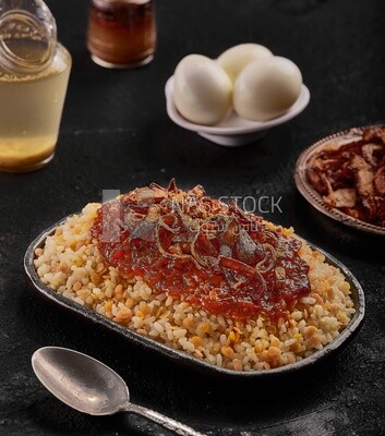 Alexandrian Koshari dish and eggs