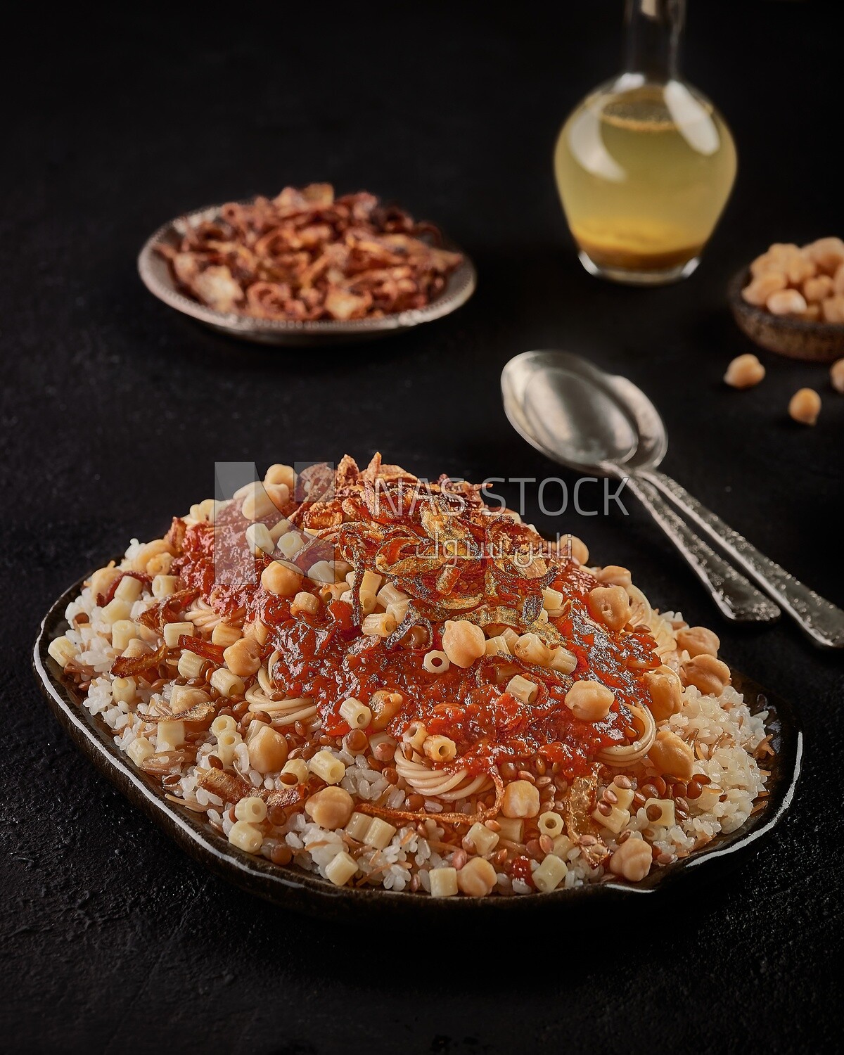 Egyptian Koshary dish on a dining table