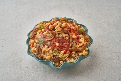 Egyptian koshary dish with liver
