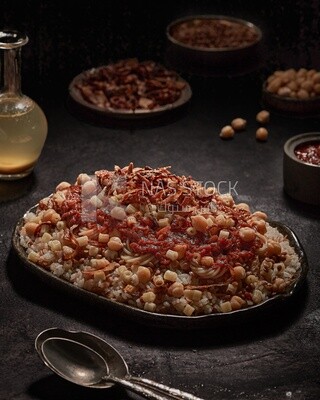 Egyptian Koshary dish on a dining table