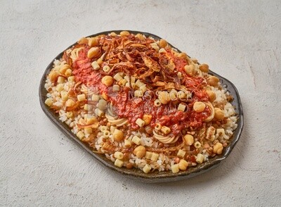 Egyptian Koshary with red sauce