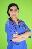 A woman doctor holding a stethoscope