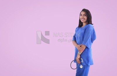 A woman doctor holding a stethoscope