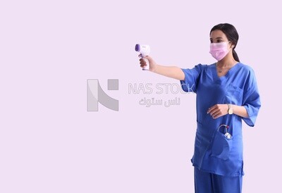A woman wearing a mask