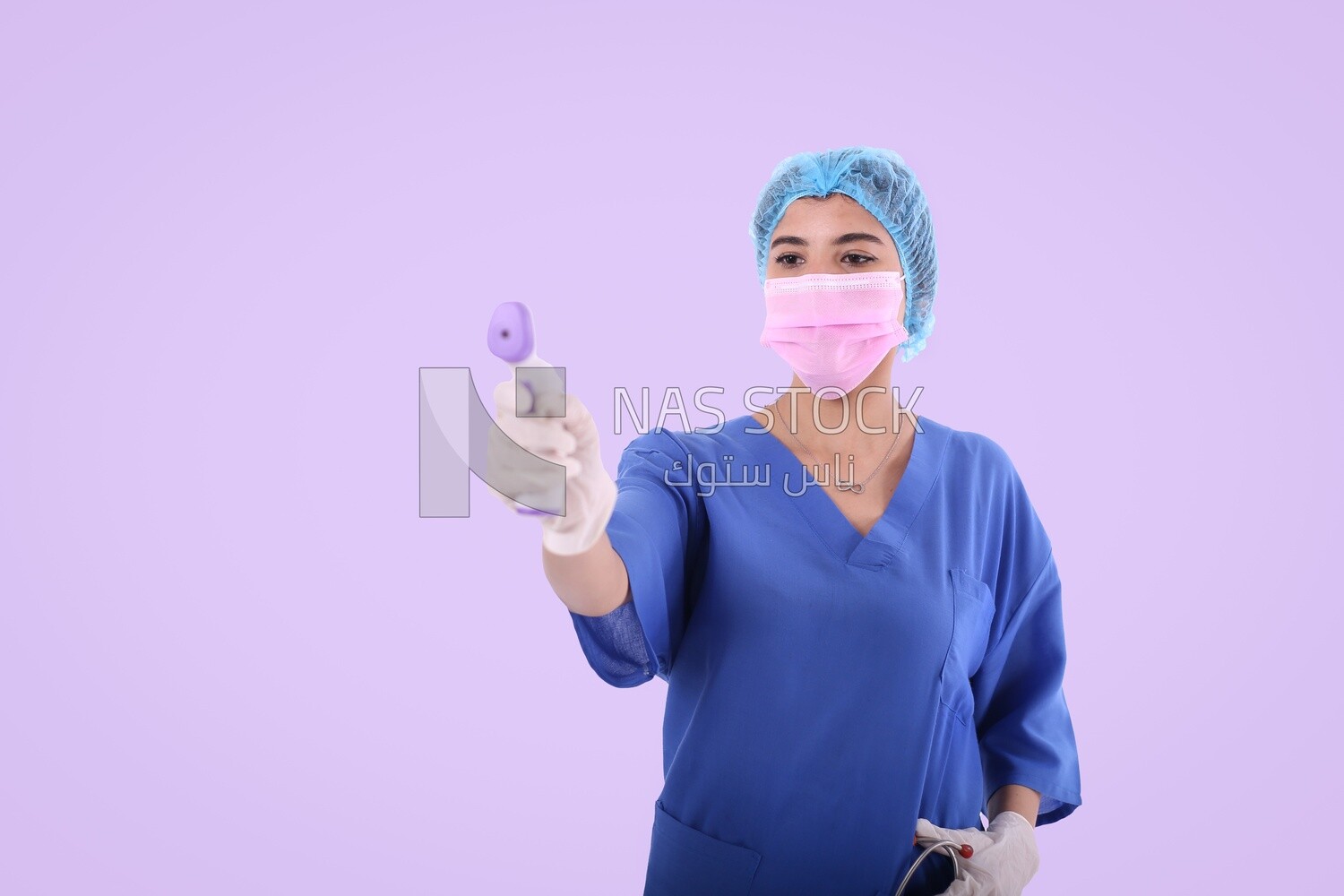 A woman wearing a mask
