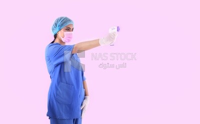 A woman wearing a mask