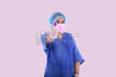A woman wearing a mask