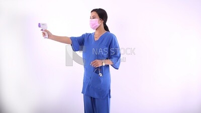 A woman wearing a mask
