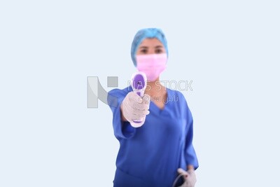 A woman wearing a mask
