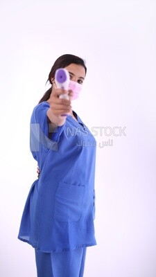 A woman wearing a mask