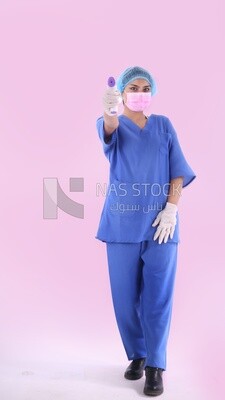 A woman wearing a mask