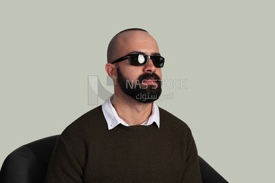Blind guy wearing glasses