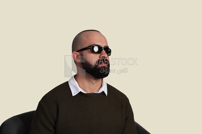 Blind guy wearing glasses