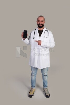 doctor  pointing to his phone