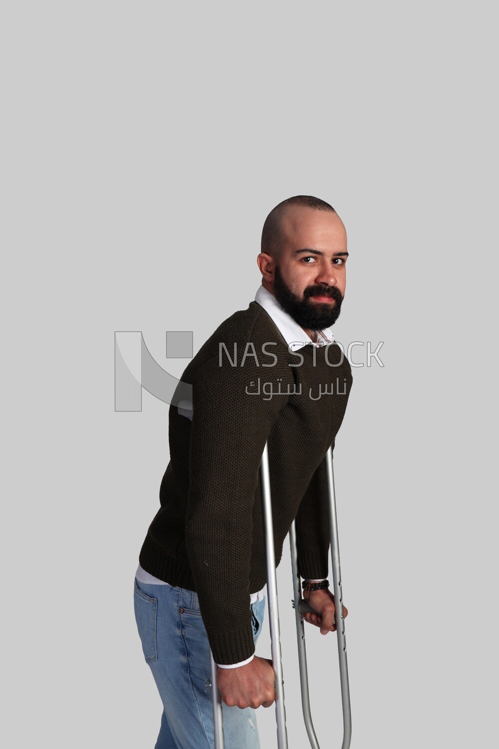 Man with crutch