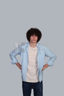 young man with thick curly hair