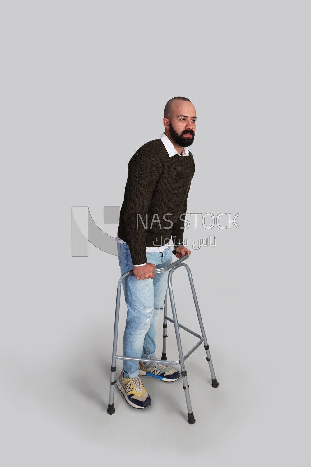 Injured young man on crutches
