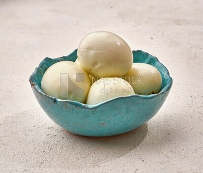 Plate of boiled egg,  Arabic breakfast, arab restaurant,  oriental breakfast