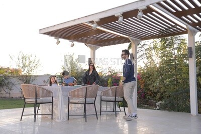 a family eating in the garden