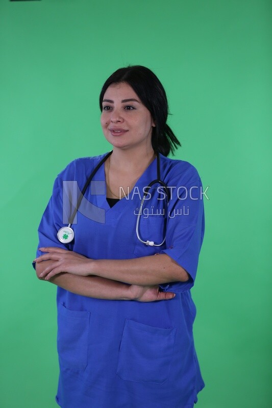 Nurse standing on a green background